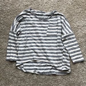 Grey and cream 3/4 sleeve longer crop top